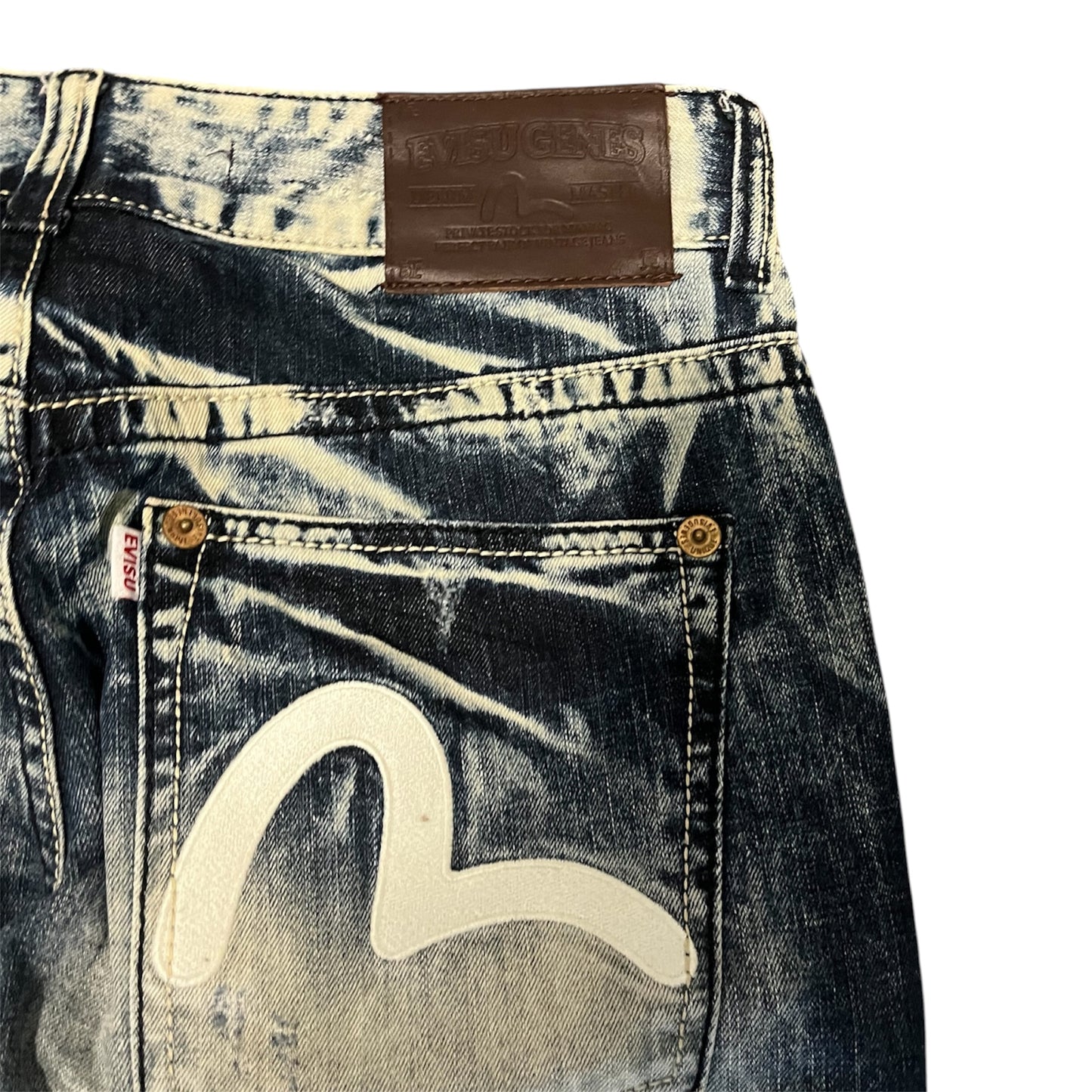 Evisu Genes Acid Wash Bleached Denim Straight Fit (W32/L32)