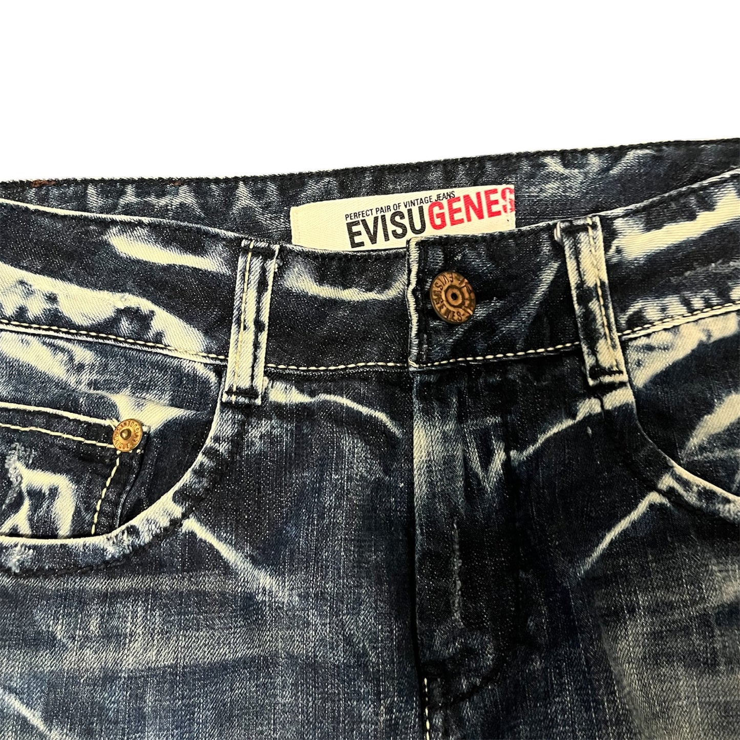 Evisu Genes Acid Wash Bleached Denim Straight Fit (W32/L32)