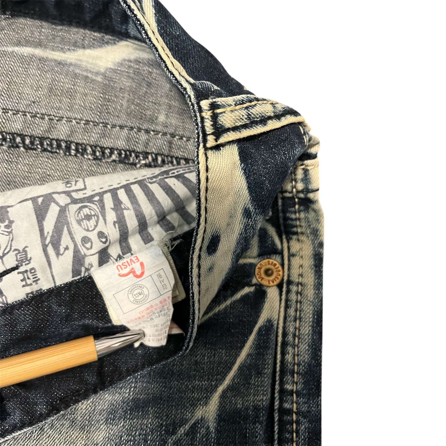 Evisu Genes Acid Wash Bleached Denim Straight Fit (W32/L32)