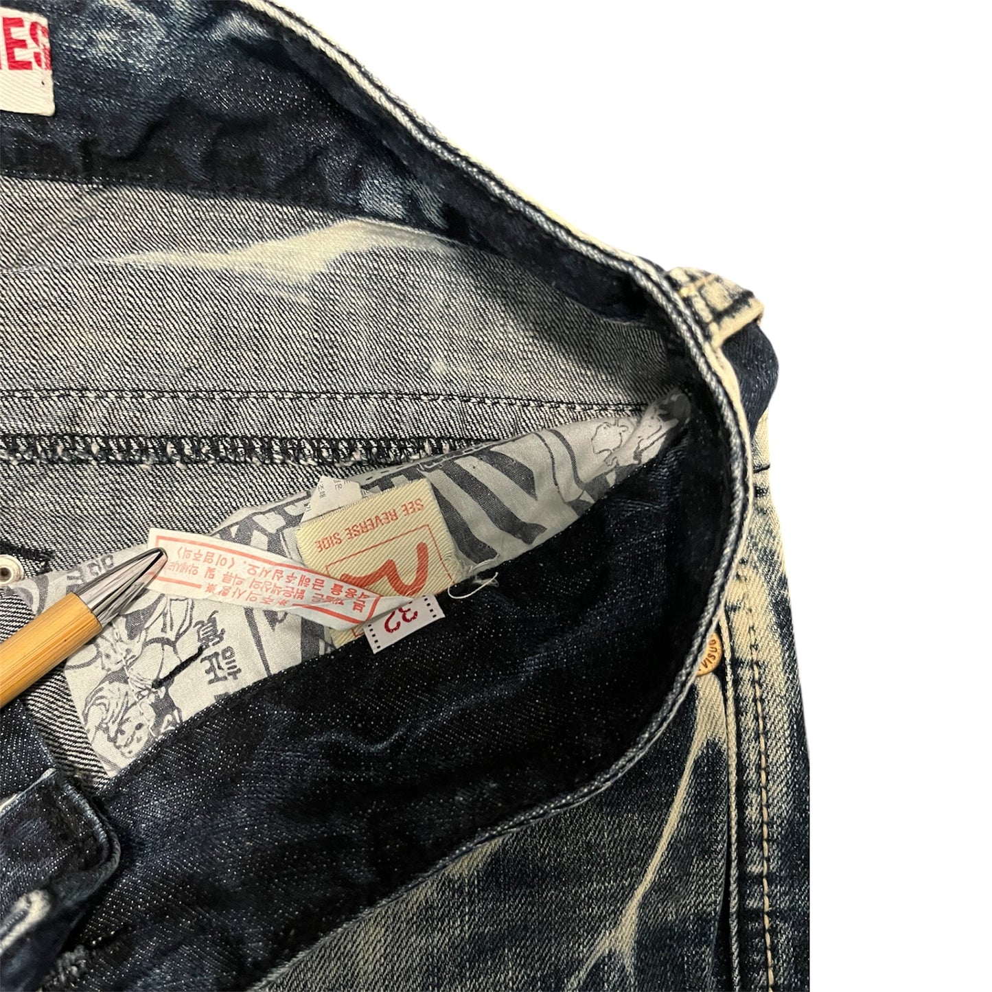 Evisu Genes Acid Wash Bleached Denim Straight Fit (W32/L32)
