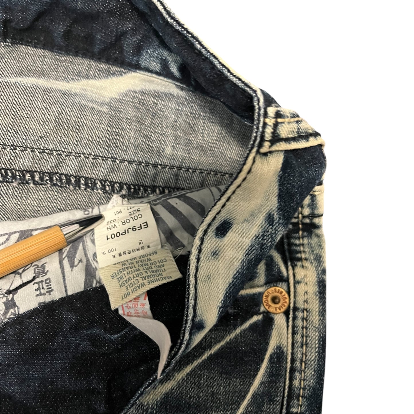 Evisu Genes Acid Wash Bleached Denim Straight Fit (W32/L32)